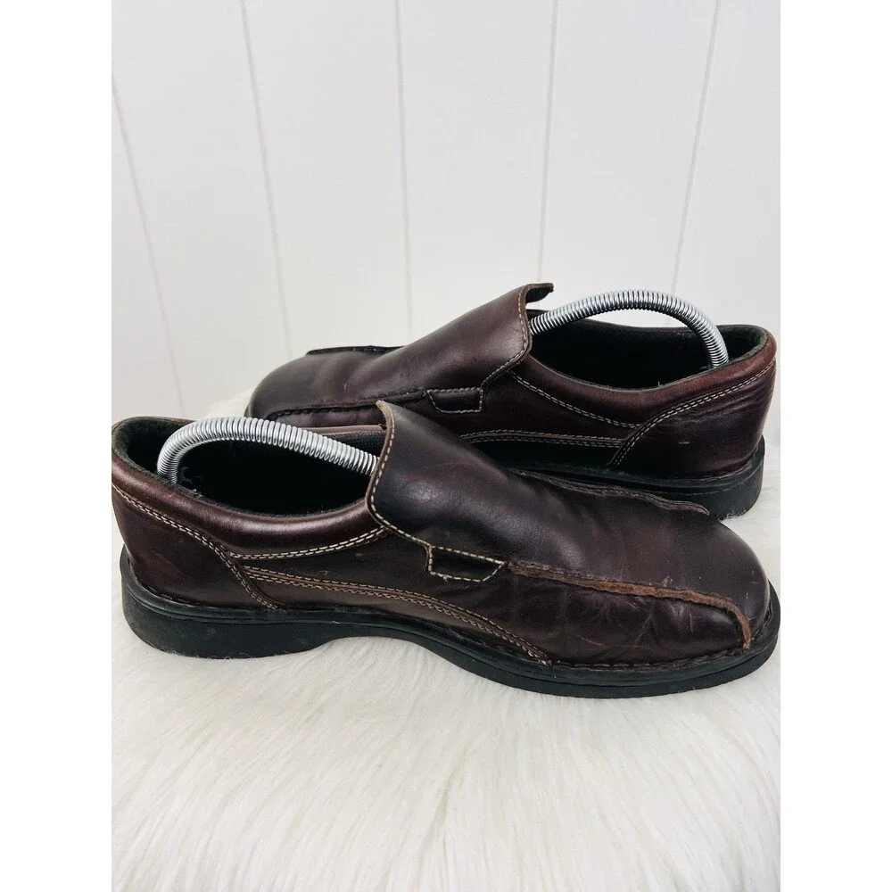 Skechers Brown Leather Slip On Loafers Chunky Bicycle Toe Retro Casual Shoes 10